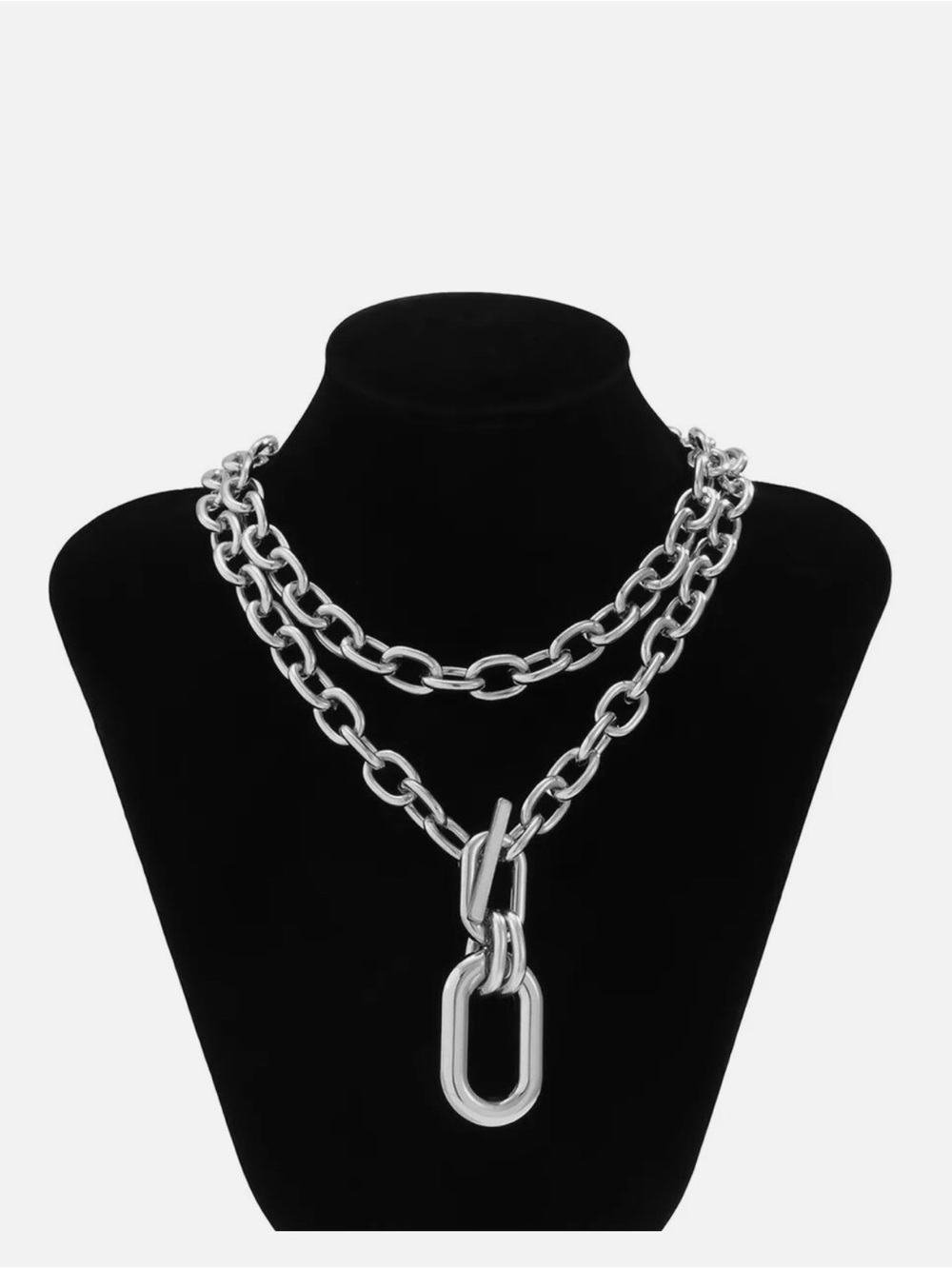 Silver Chunky Link Pendant Necklace - Women Jewelry